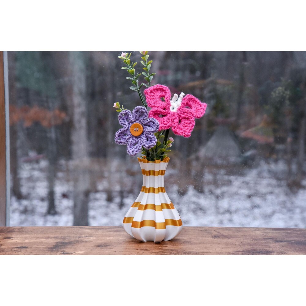 Crochet Flowers and Decorative Vase, Crocheted Floral Arrangement for Home Decor